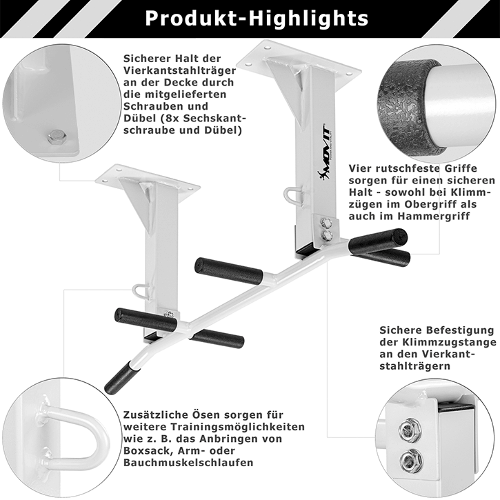 MOVIT Profi Klimmzugstange Deckenmontage Tuerreck schwarz - Gorilla Sports Schweiz