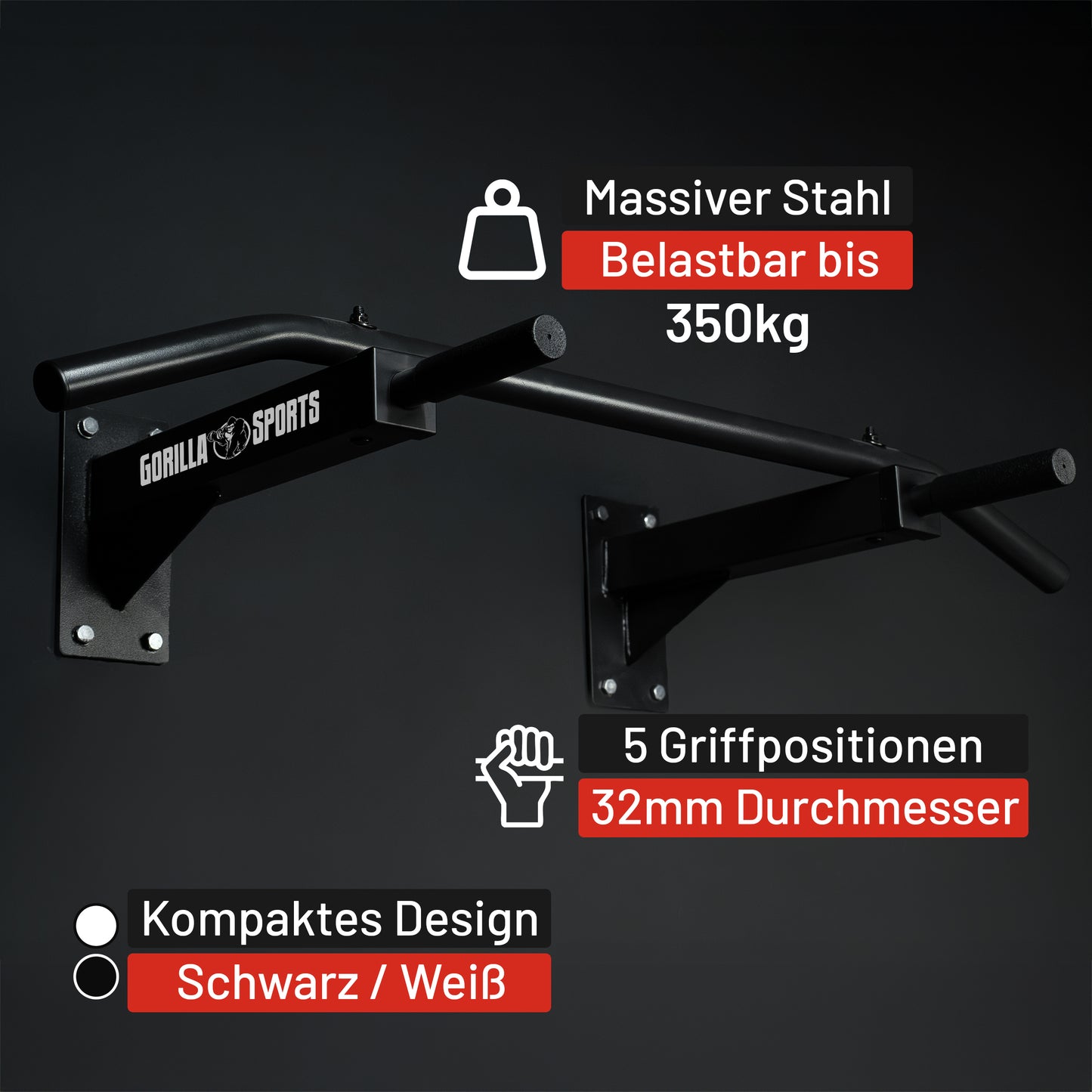 Klimmzugstange Wandbefestigung in Schwarz und Weiss