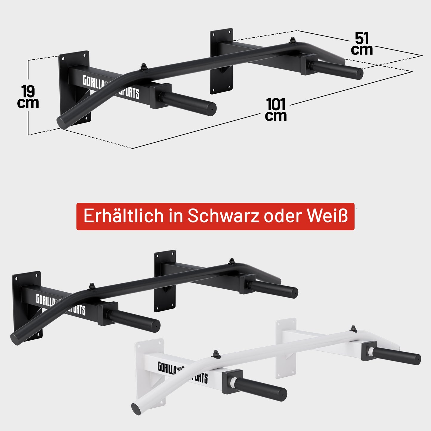 Klimmzugstange Wandbefestigung in Schwarz und Weiss