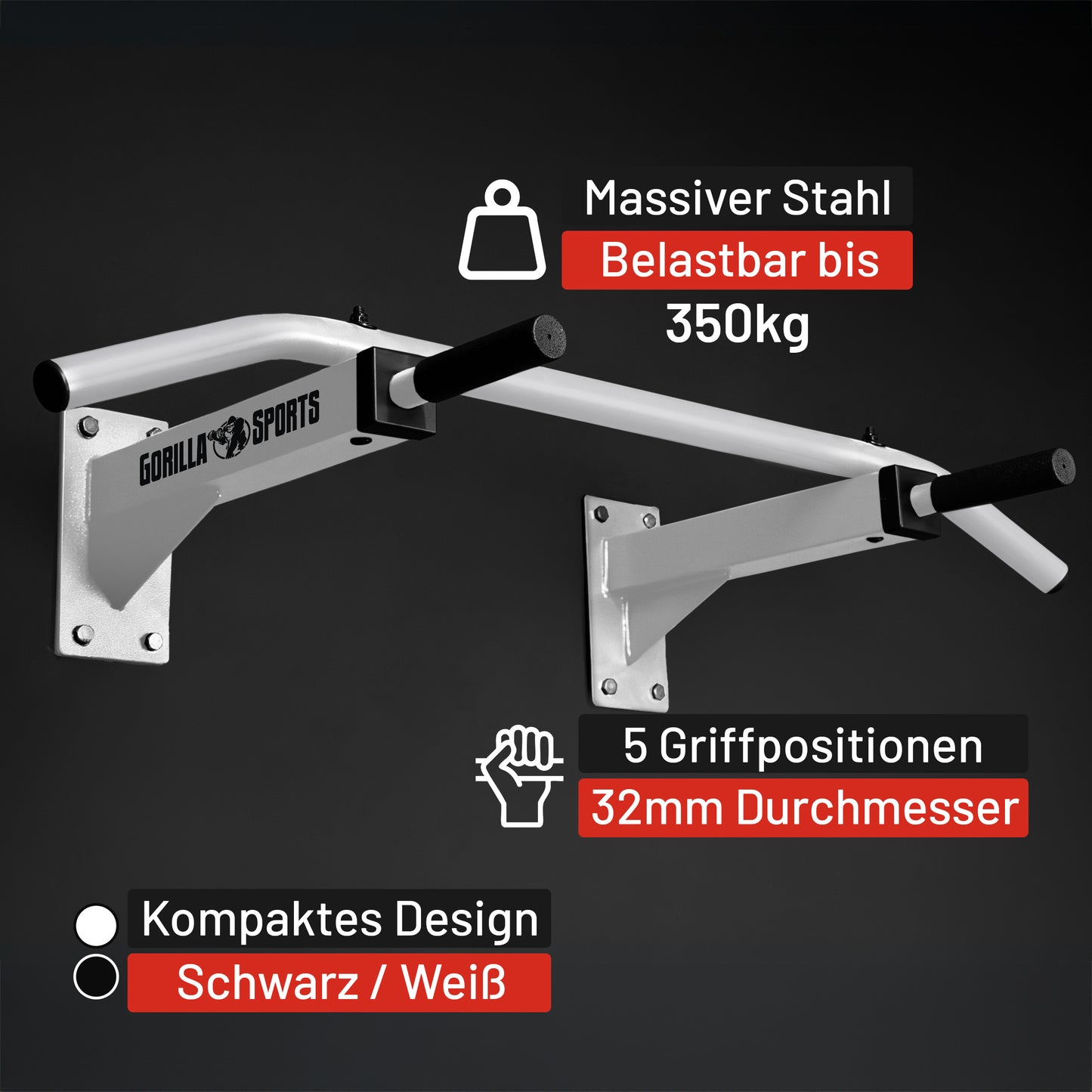 Klimmzugstange Wandbefestigung in Schwarz und Weiss