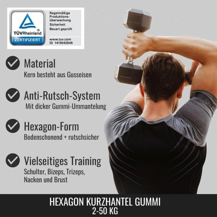 Hexagon Gummi Studio Hantel 2-50 KG - Gorilla Sports Schweiz