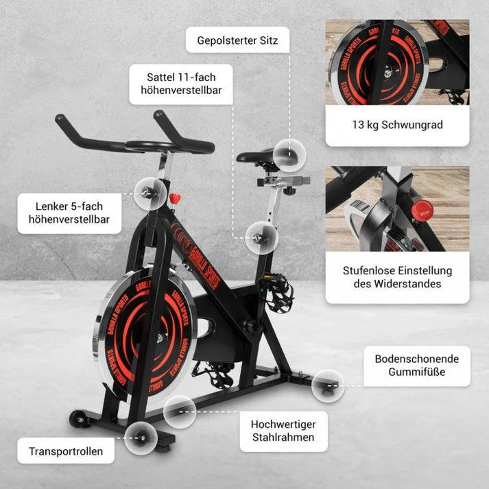 Vélo d'intérieur avec pédalier noir/rouge