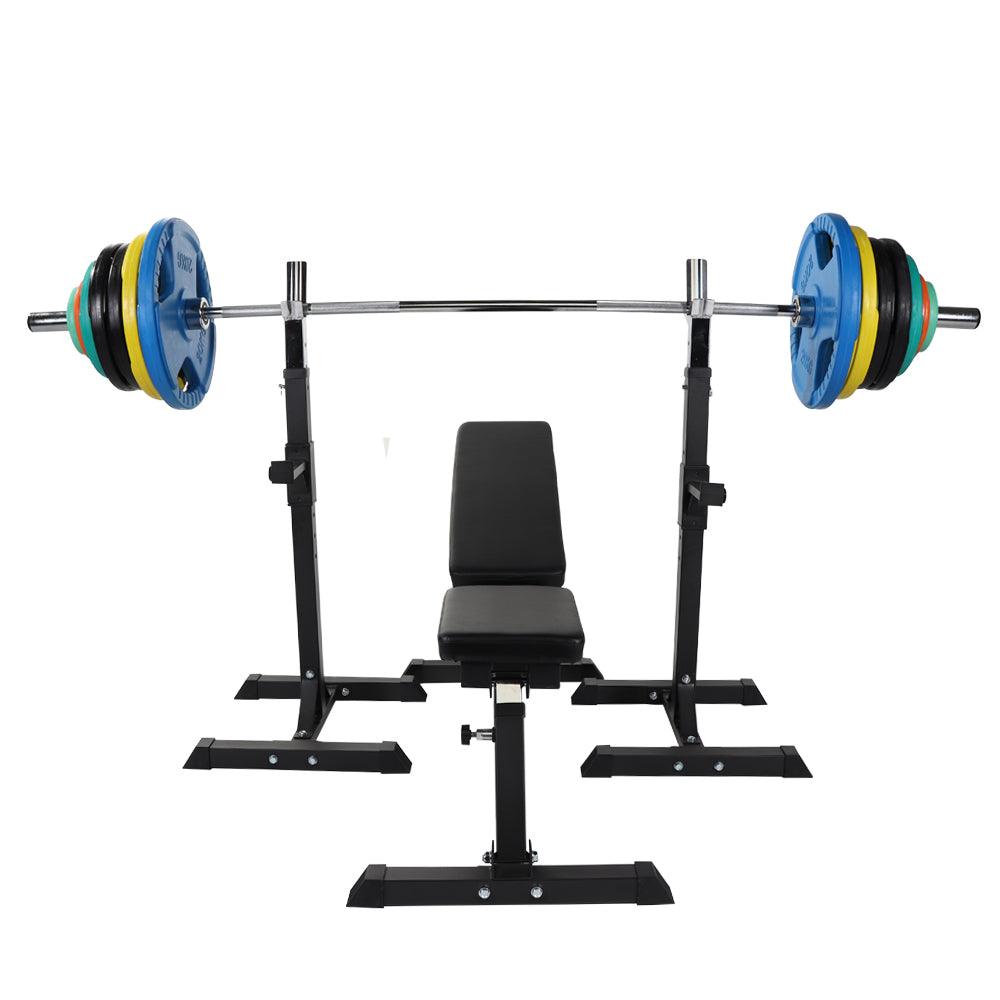 Hantelbank mit Hantelständer inkl. 150 kg Olympia Gummi Gripper Set - Gorilla Sports Schweiz