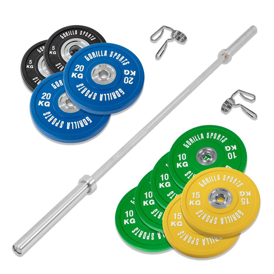 Squat Rack inkl. Olympia Bumper Plates Profi Langhantelset 140 kg - Gorilla Sports Schweiz