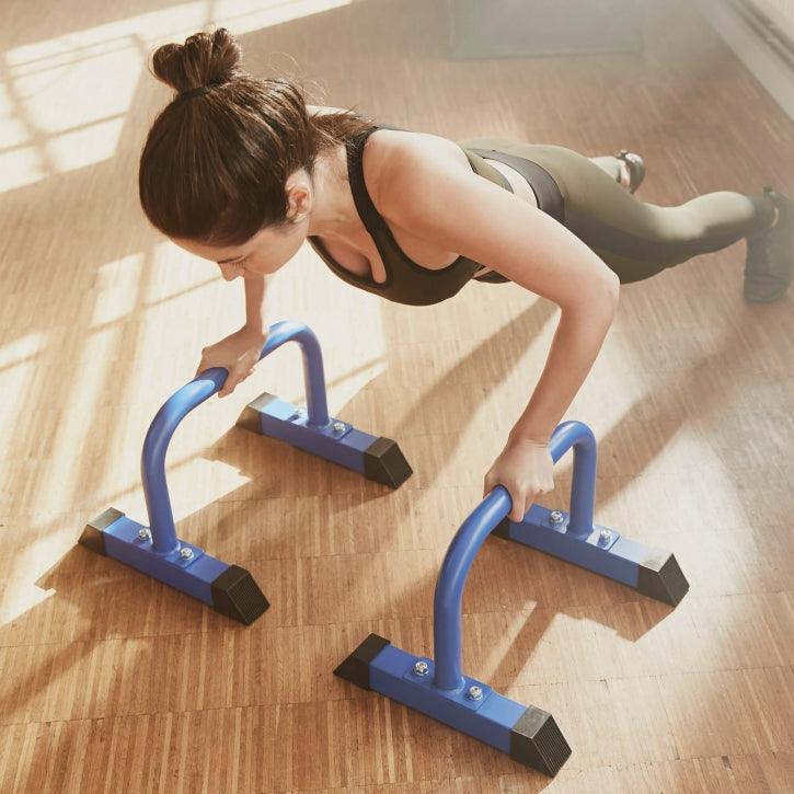 Push Up Parallettes Schwarz/Blau/Rot - Gorilla Sports Schweiz