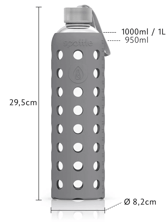 SPOTTLE Glasflasche mit Silikonhülle 1 L - Gorilla Sports Schweiz