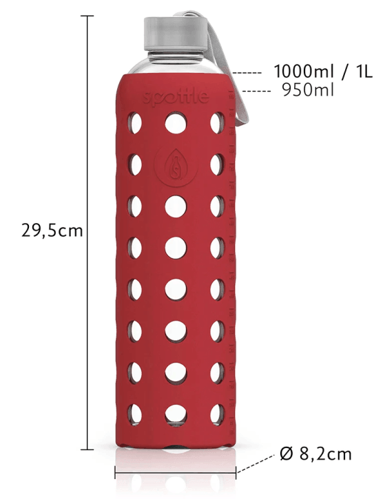 SPOTTLE Glasflasche mit Silikonhülle 1 L - Gorilla Sports Schweiz