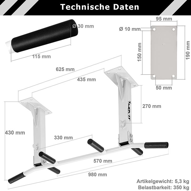 MOVIT Profi Klimmzugstange Deckenmontage Tuerreck schwarz - Gorilla Sports Schweiz