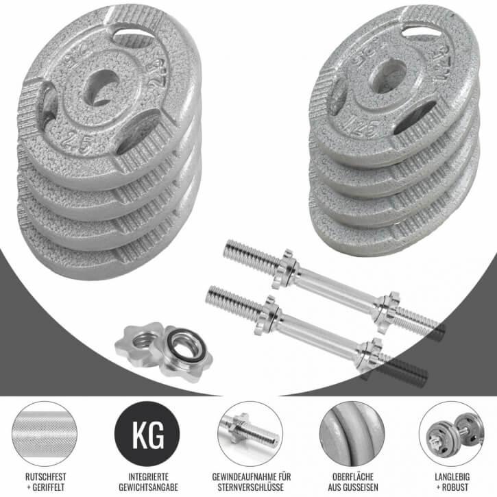 Kurzhantelset Gusseisen Gripper 30 kg Silber - Gorilla Sports Schweiz