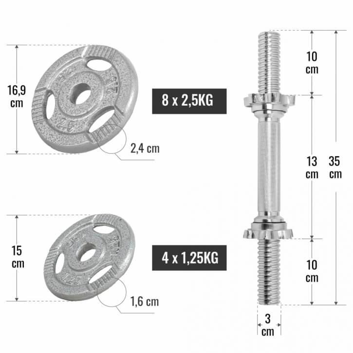 Kurzhantelset Gusseisen Gripper 30 kg Silber - Gorilla Sports Schweiz