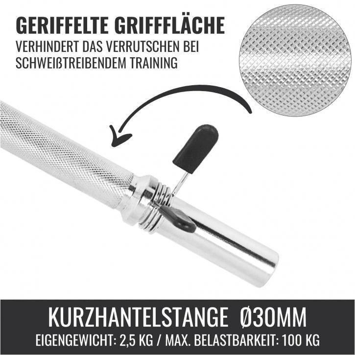 Kurzhantelstange Chrom 35 cm mit Federverschluss - Gorilla Sports Schweiz